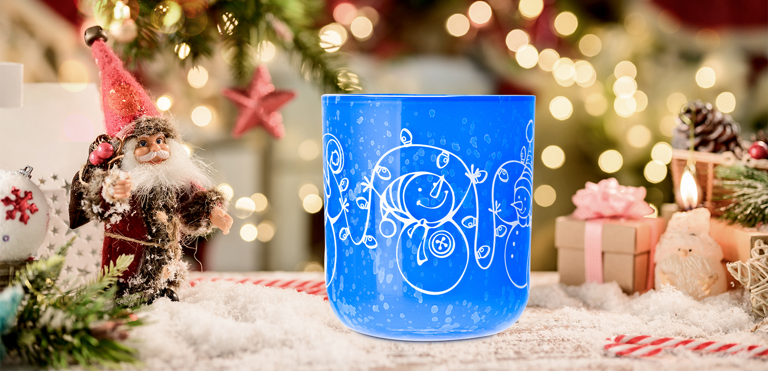Wholesale Christmas snowman pattern blue glass candle jar with lid Wholesale Christmas snowman pattern blue glass candle jar with lid