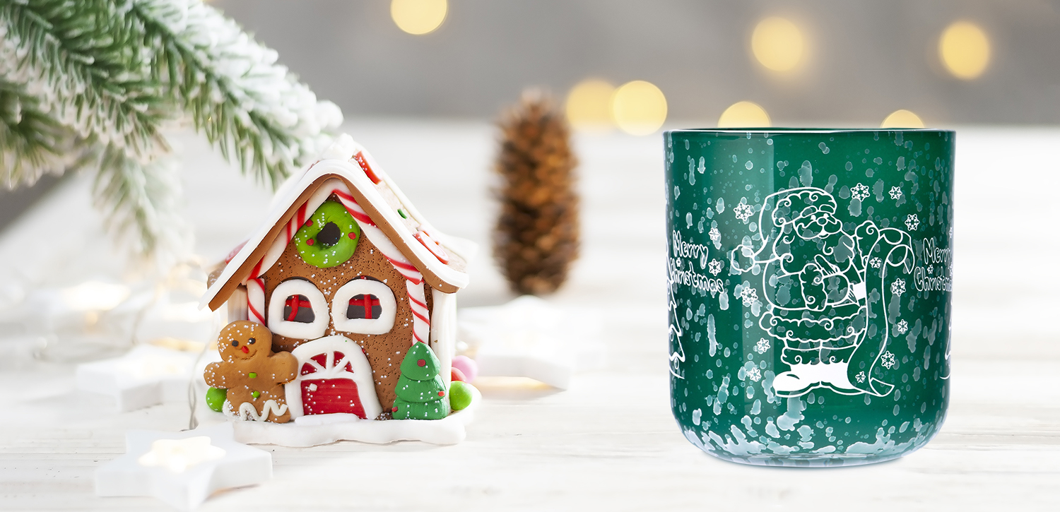 Custom dark green Christmas decal paper glass candle jar with lid