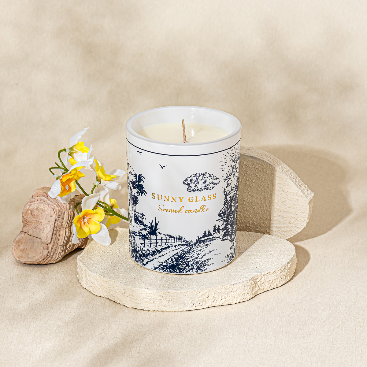 Luxury custom ceramic candle jar with retro country style decal paper