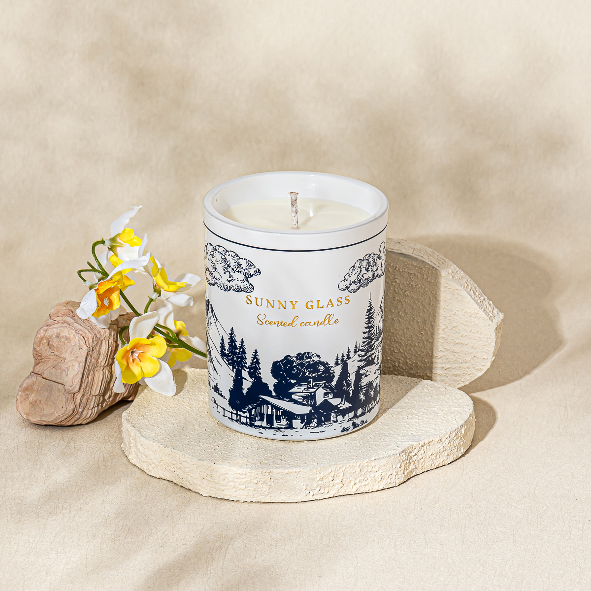 Wholesale mountain and wild poetic pattern decal paper ceramic candle jar