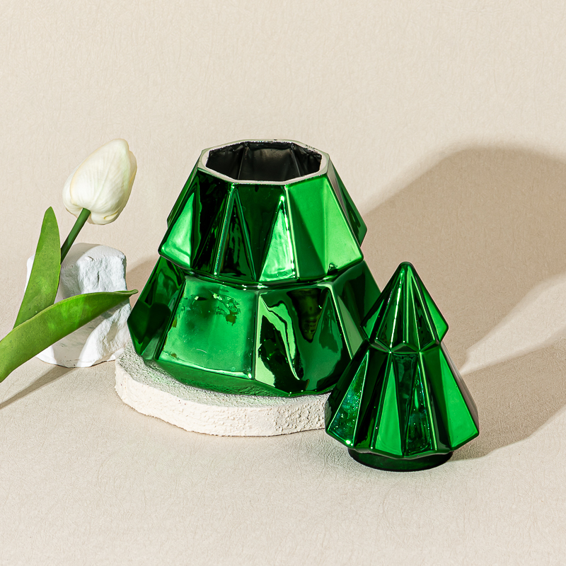 Luxury custom Christmas tree glass candle jars with lids