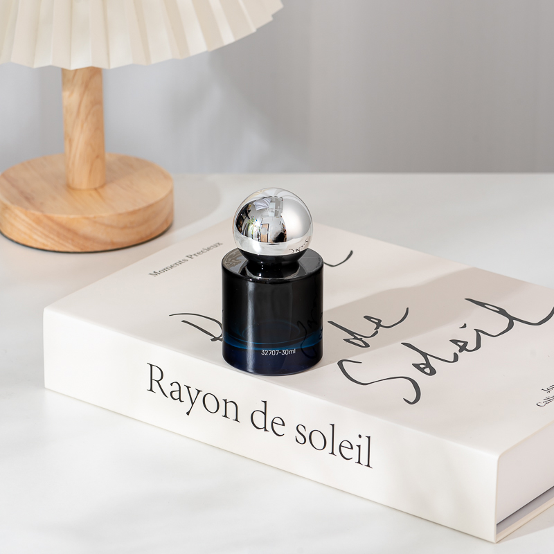 Wholesale Creative Spherical Cap Gradient Blue Black Glass Perfume Bottle