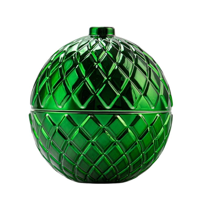 Pot de bougie en verre sphérique personnalisé avec couvercle de spirique en diamant bocal décoratif