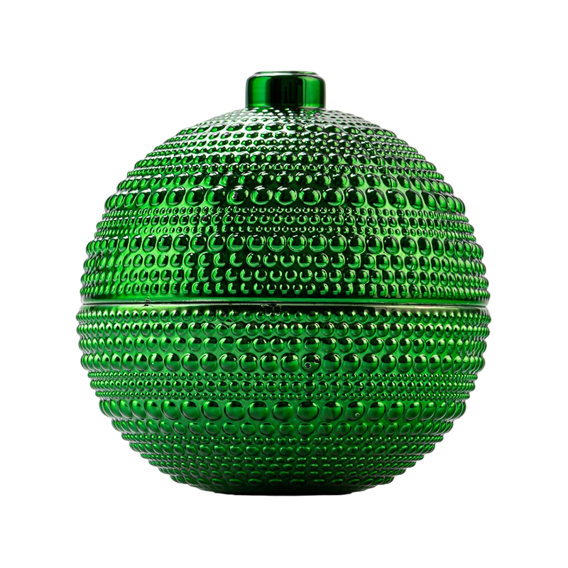 Bougie en verre vert en gros avec des motifs de perles, couvercle inclus, bougeoir d'aromathérapie