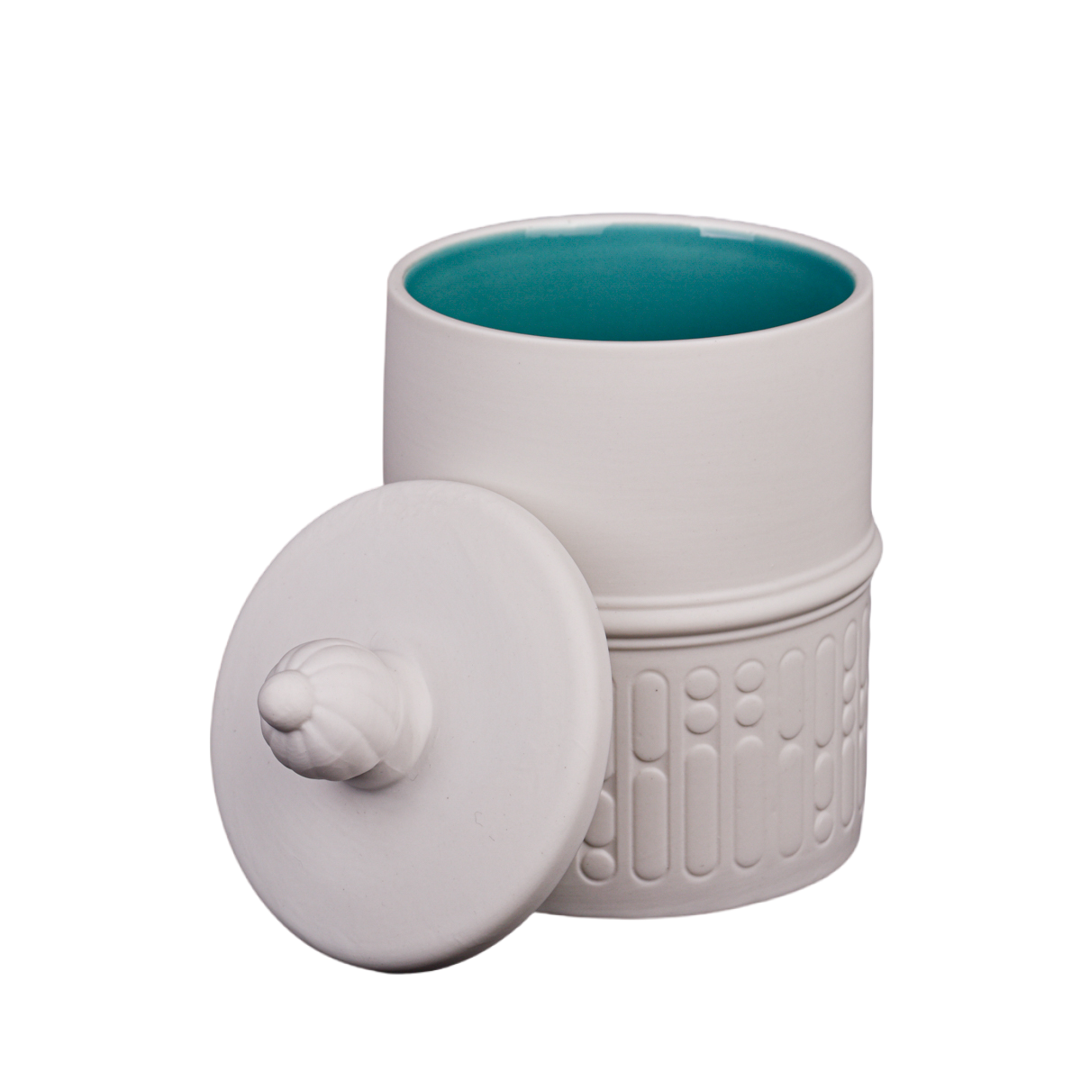 Tarro de vela de cerámica esmaltado azul pavo real al por mayor con tapas