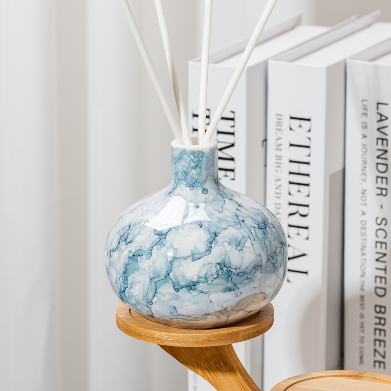 China Wholesale Ink-Wash Blue Glaze Ceramic Reed Diffuser Bottles for Home Decor manufacturer