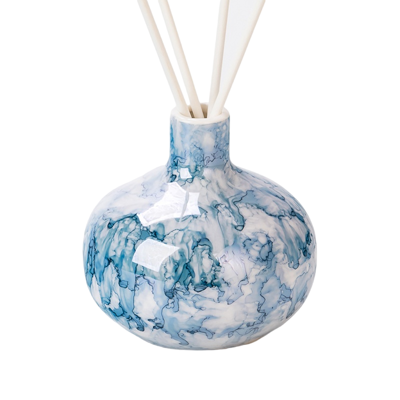 Wholesale Ink-Wash Blue Glaze Ceramic Reed Diffuser Bottles for Home Decor