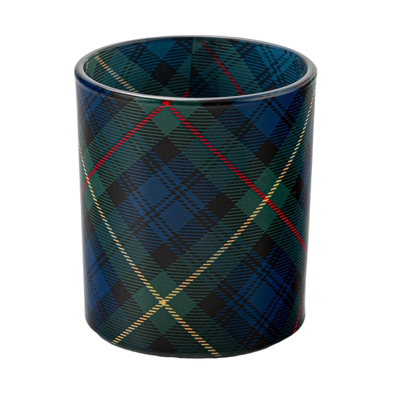 Adorno de decoración del hogar con tarro de vela de cristal a cuadros escoceses personalizado