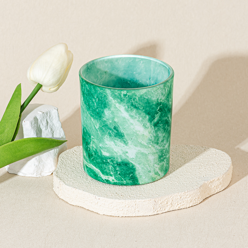 Tarro de vela de cristal con textura de jade personalizado de lujo para decoración del hogar