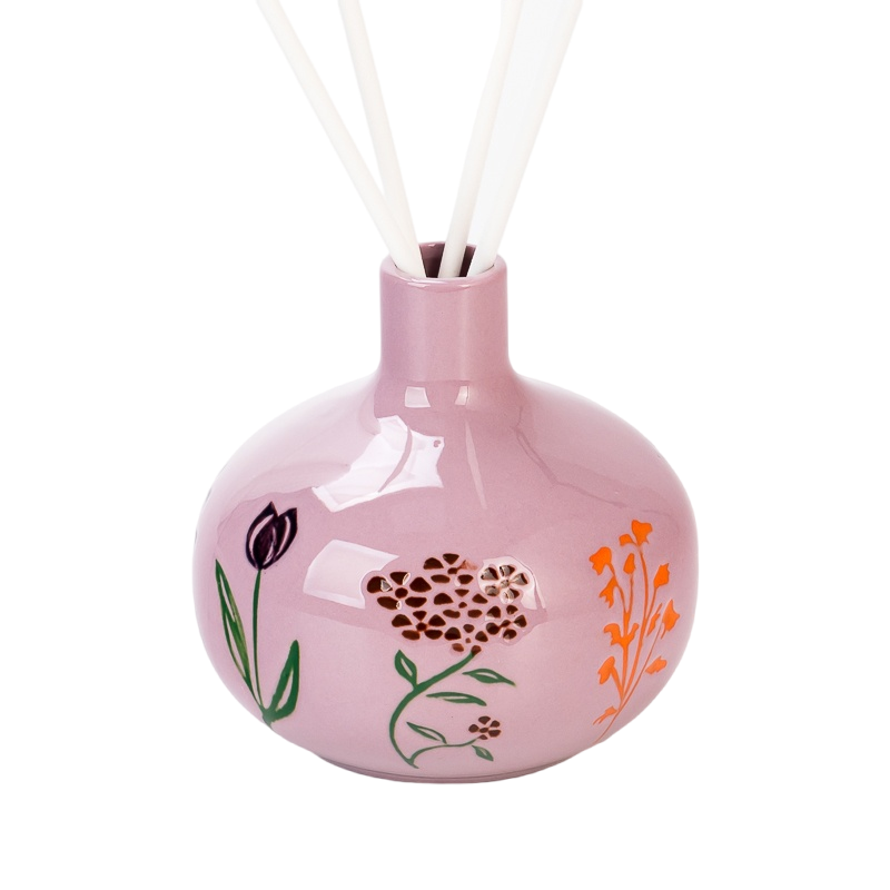 Wholesale Unique Floral Ceramic Reed Diffuser Bottles in Soft Pink Tone