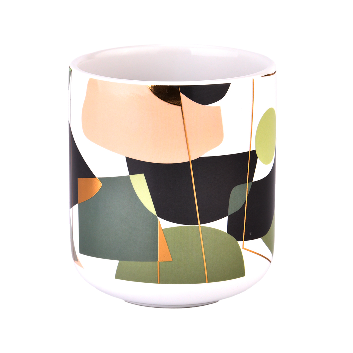 Custom Abstract Art Ceramic Candle Jar with Gold Line Design