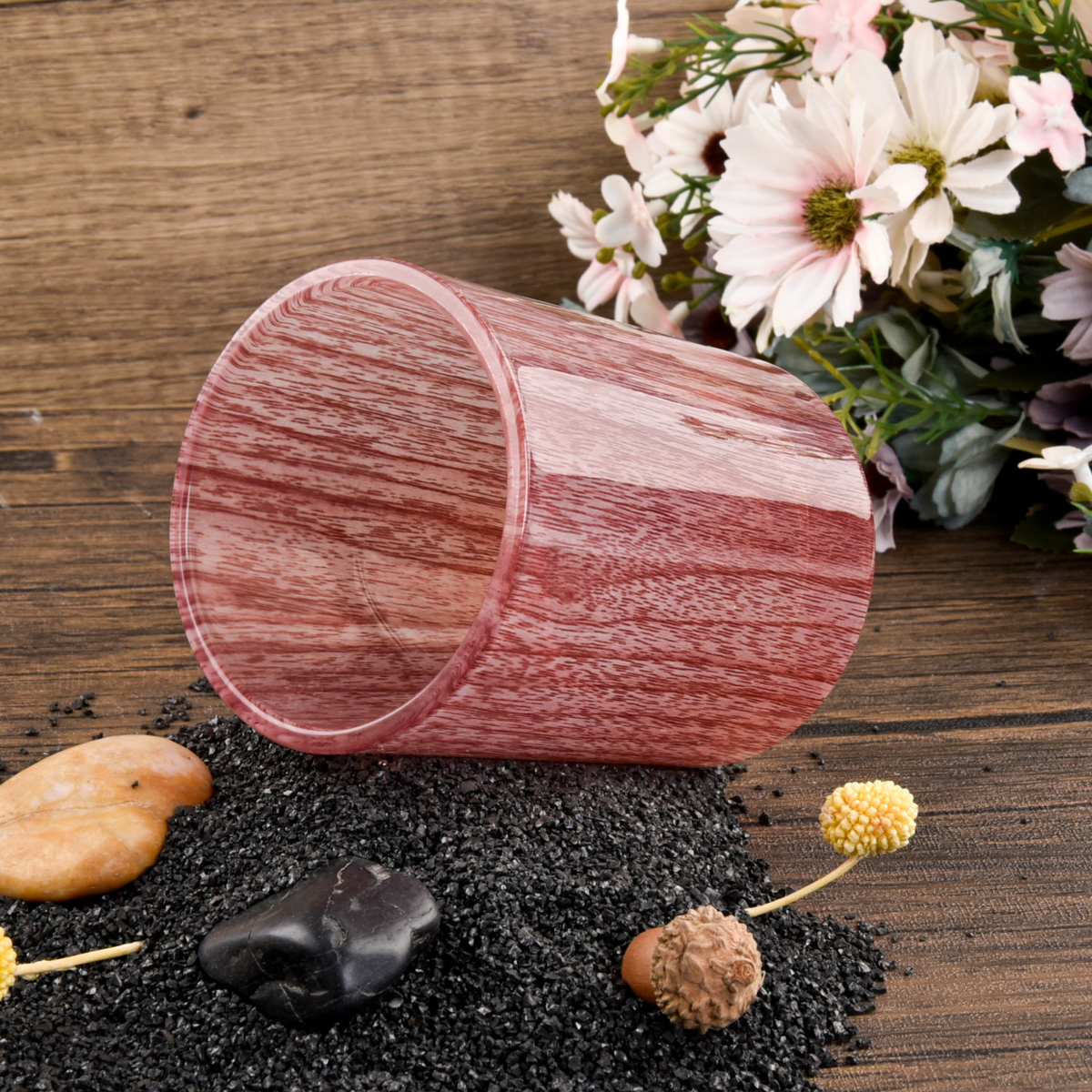 Wholesale Red Ribbed Glass Candle Jars Decorative Candle Containers