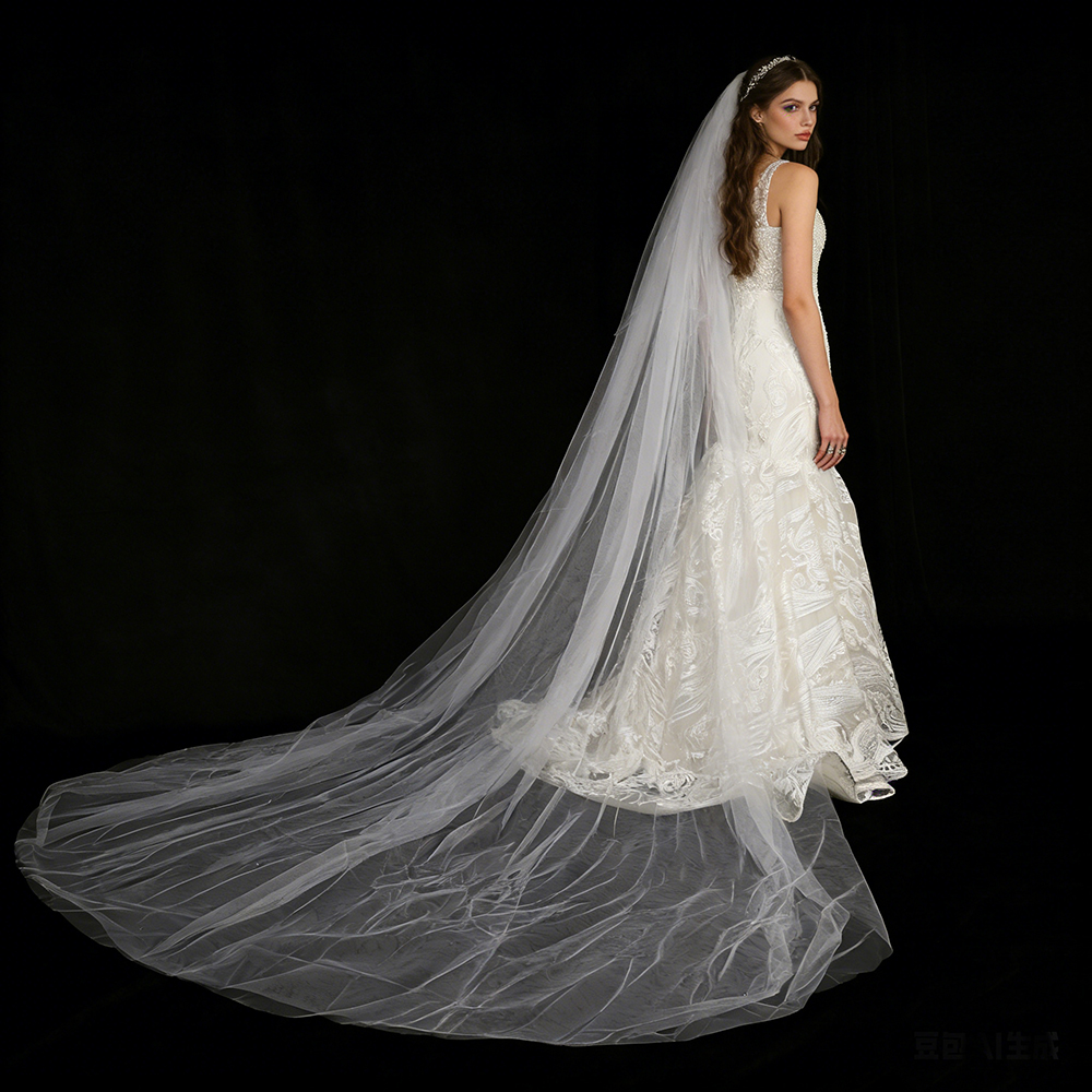 Véu de noiva de luxo com camada dupla de 3 metros de comprimento, véu de noiva de malha macia com pente de cabelo