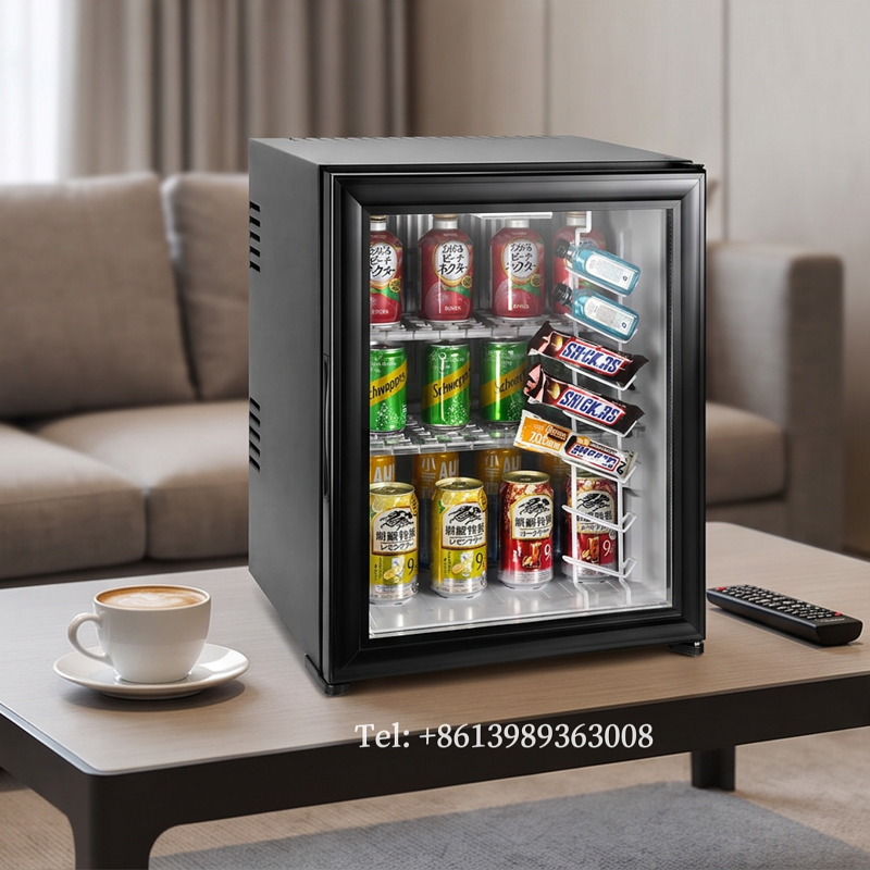 Minibar de absorção silenciosa de hotel com porta de vidro 40L