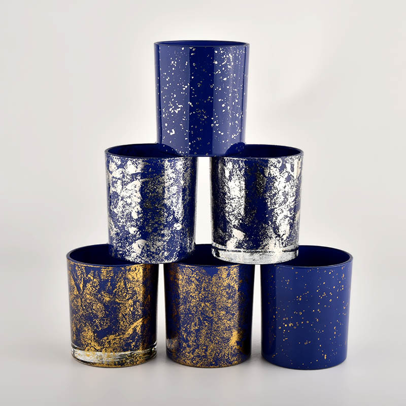 Wholesale custom high quality white spots blue glass candle Jars