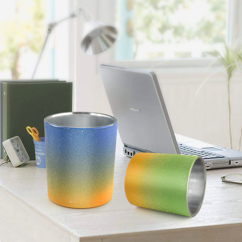 ombre two-colored glass candle jar with metallic silver inside