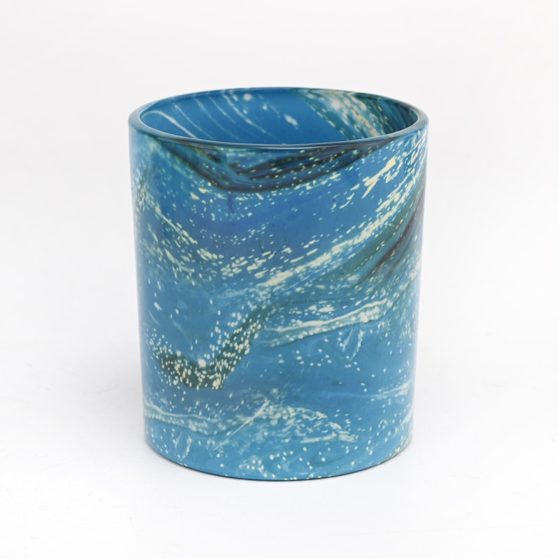 Empty unique glass candle jar 300ml blue color