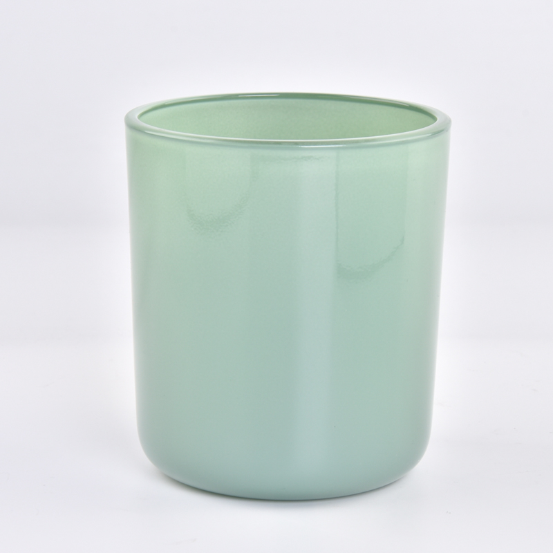 Transparent green glass candle containers with round bottom for Spring holiday