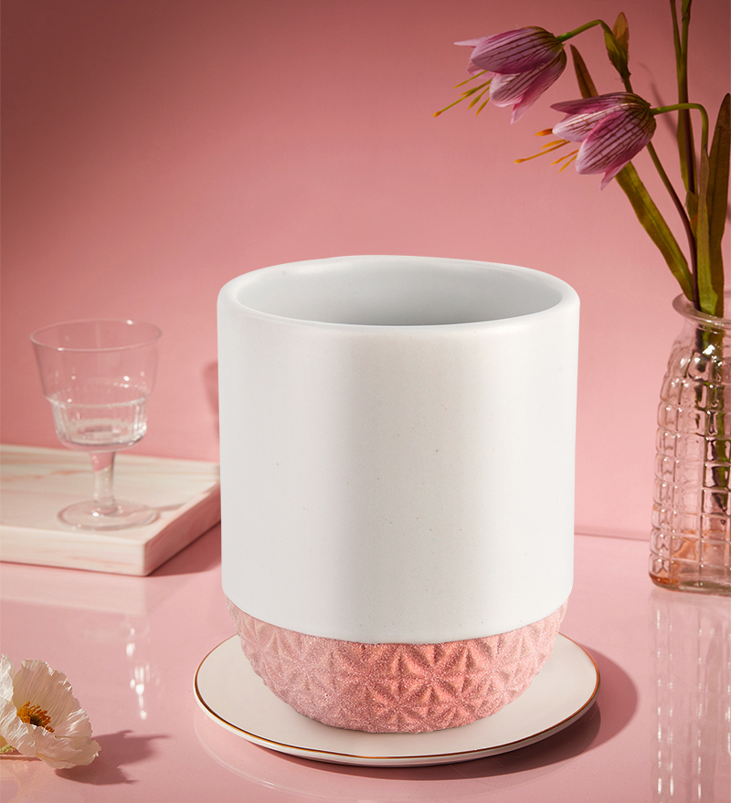 Luxury decorative pink bottom ceramic candle jars for candle vessel Luxury decorative pink bottom ceramic candle jars for candle vessel