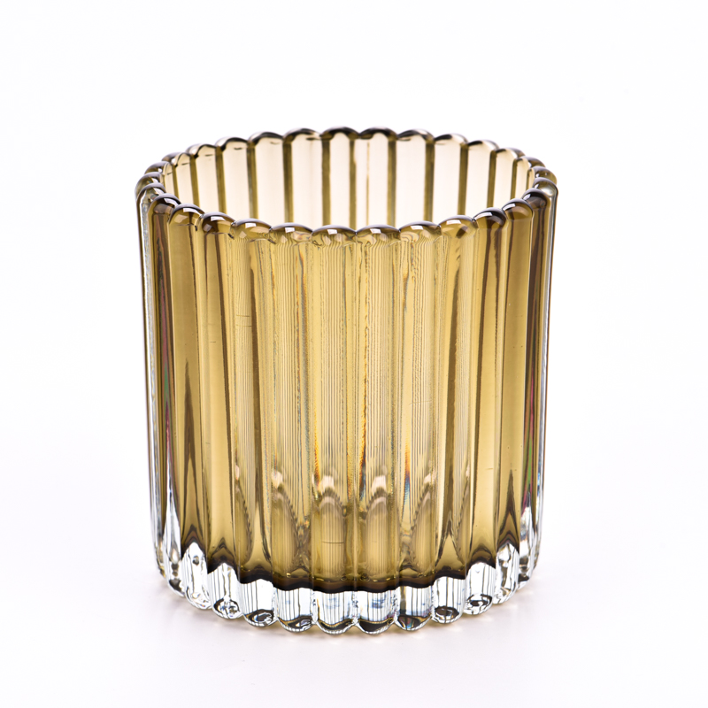 338ml Amber Fluted glass candle holders wholesaler