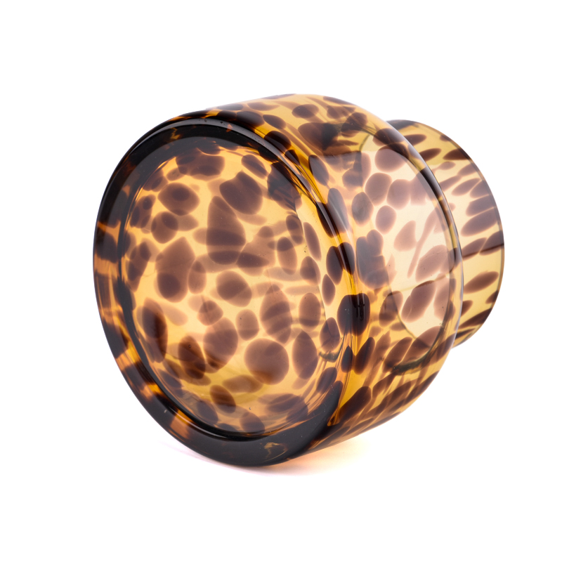 18oz mouth blowing glass candle holders with Leopard print