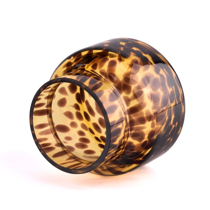 18oz mouth blowing glass candle holders with Leopard print