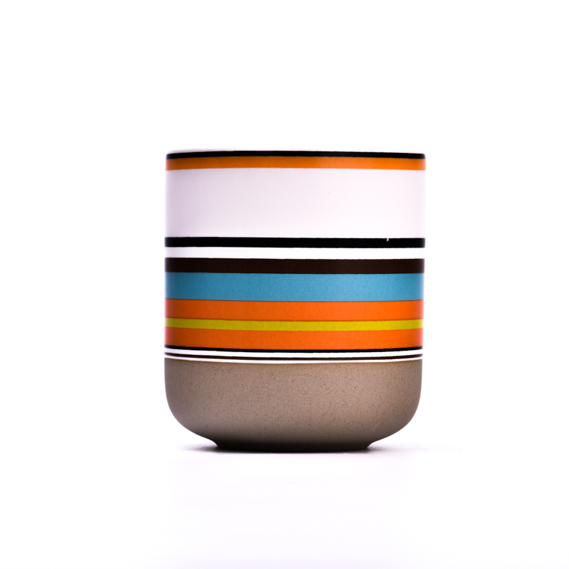ceramic candle jars with colorful stripe decorative candle holders