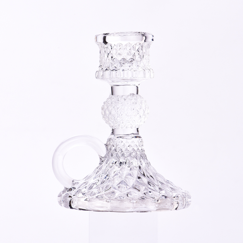 Wholesale kettle shape glass candle holder crystal pillar candlestick