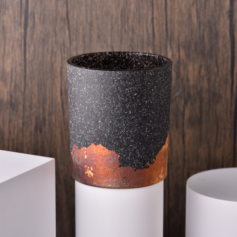 Wholesale black metal bottom gold tinfoil glass candle jars Wholesale black metal bottom gold tinfoil glass candle jars