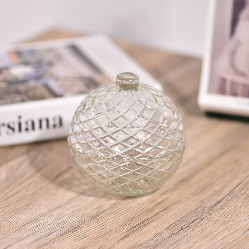 custom diamond geo cut ball shaped glass candle jars with lids for Christmas custom diamond geo cut ball shaped glass candle jars with lids for Christmas