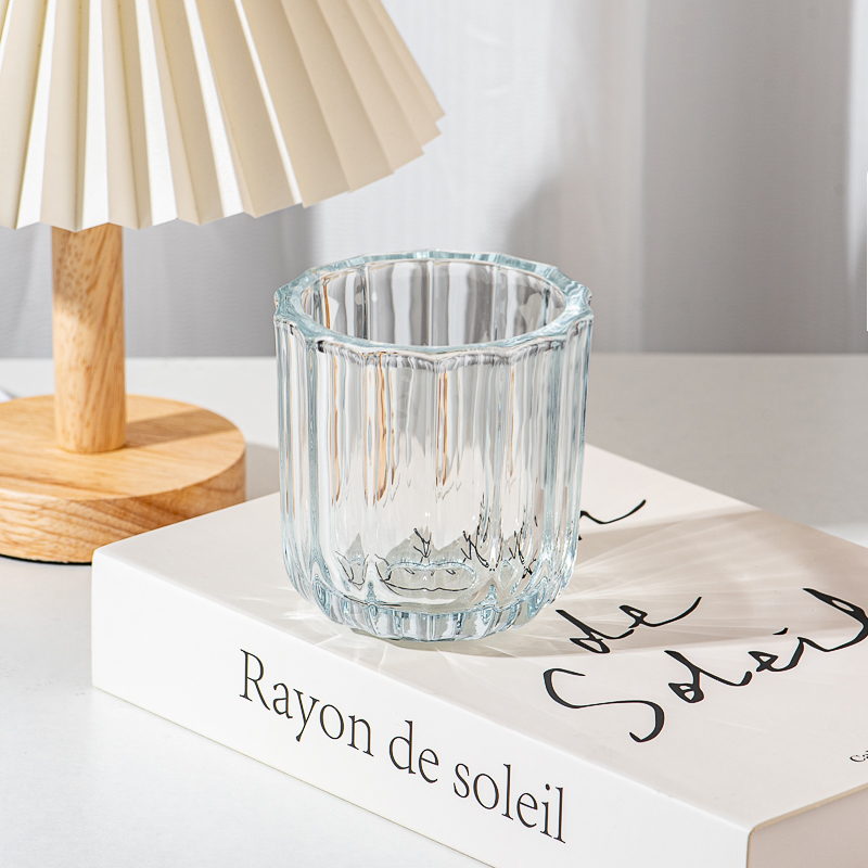 glass candle jars with stripes with thick wall for 8oz candle filling