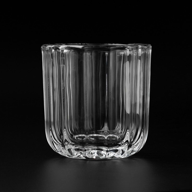 glass candle jars with stripes with thick wall for 8oz candle filling