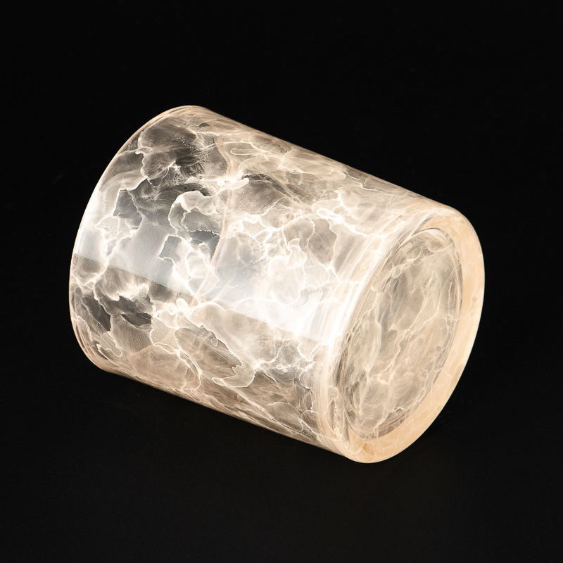 cylinder glass candle jars with flat bottom with cloudy finish for 8oz candle filling