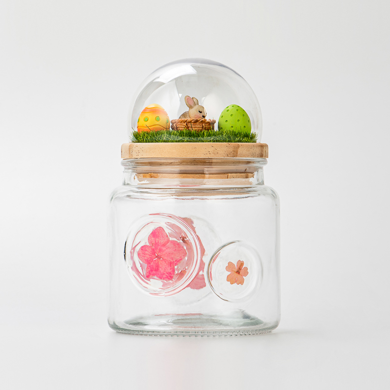 500ml glass candle jars with wood lid with cutom designs