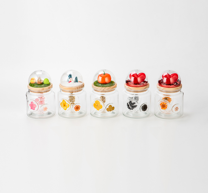 500ml glass candle jars with wood lid with cutom designs