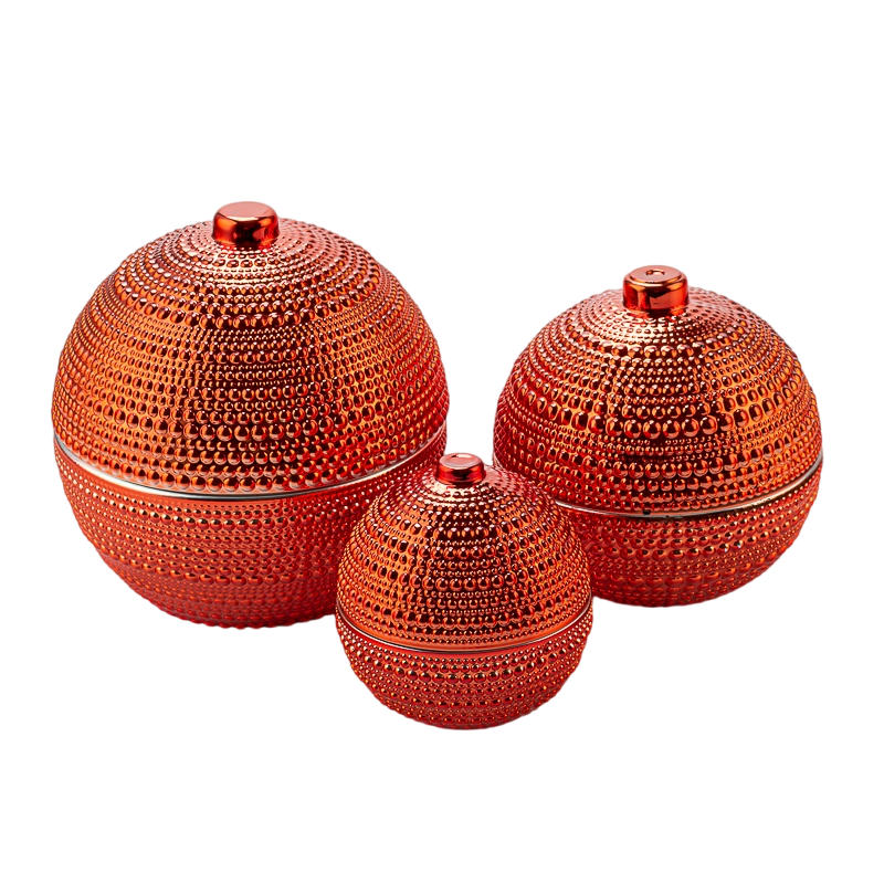 Metallic electroplated Ball Shaped Glass Candle Jars with Lids