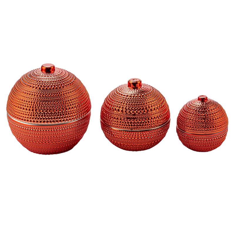 Metallic electroplated Ball Shaped Glass Candle Jars with Lids
