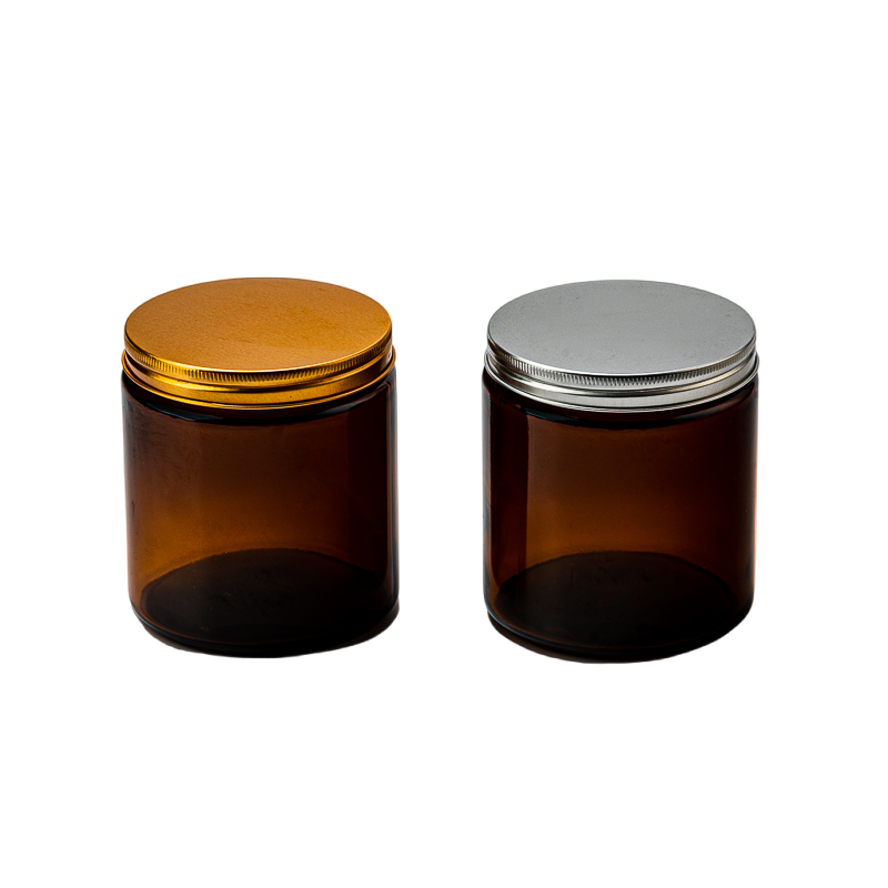 amber glass candle jars with metal lid for 14oz candle filling