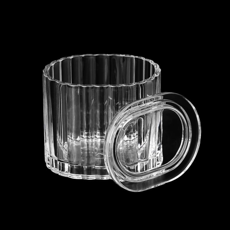 400ml glass candle jars with glass lid fluted design