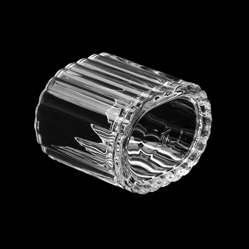 400ml glass candle jars with glass lid fluted design