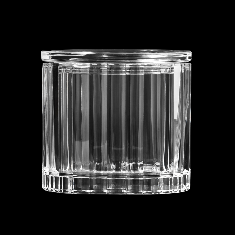 400ml glass candle jars with glass lid fluted design