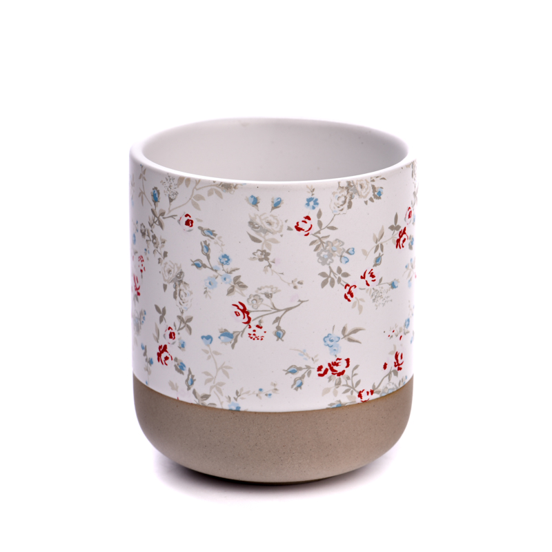 12oz Ceramic Candle Vessels with color printing for home decor