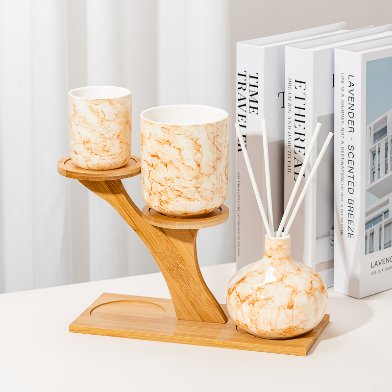 14oz Yellow Decorative Ceramic Candle Vessels With round bottom