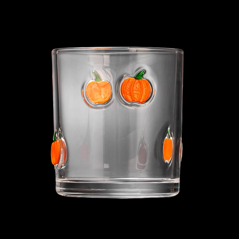 3D Pumpkin Embossed Fall Decor Glass Candle Jar