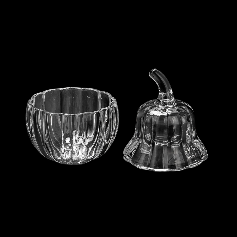 Vertical Ribbed Clear Glass Pumpkin Storage Jar with Lid, Pear Shaped Candy Container for Home Decor