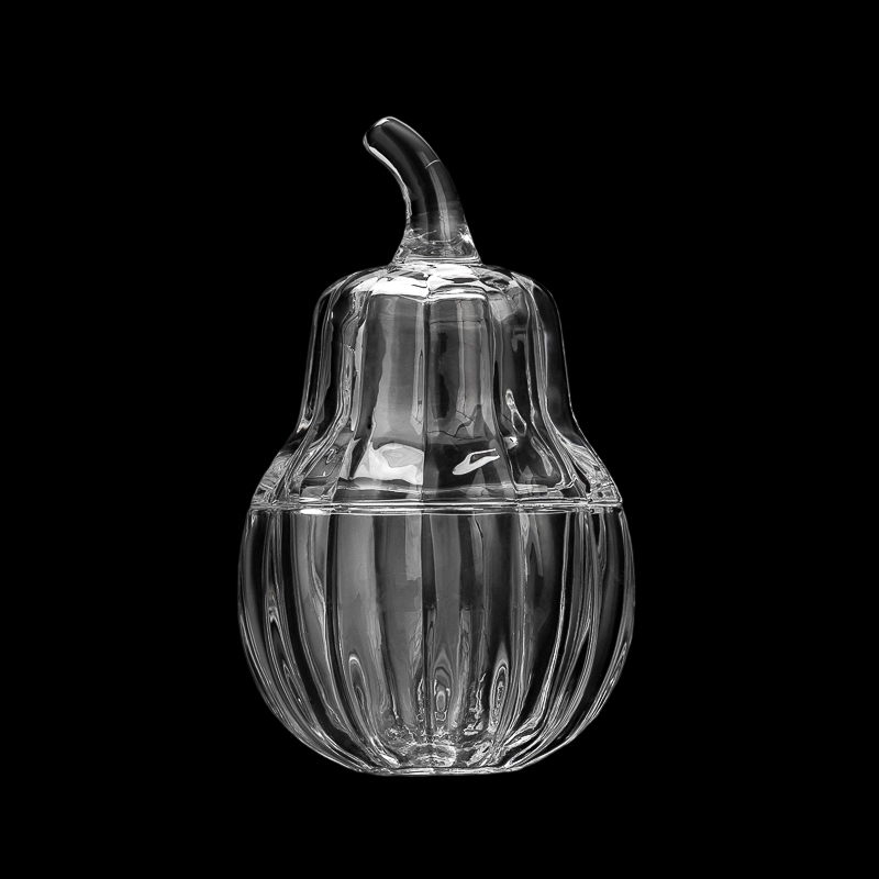 Vertical Ribbed Clear Glass Pumpkin Storage Jar with Lid, Pear Shaped Candy Container for Home Decor