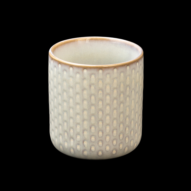 Vintage Embossed Dot Ceramic Candle Jar Reactive Glaze Straight Cylinder Candle Vessel for Soy Wax Home Decor Gift