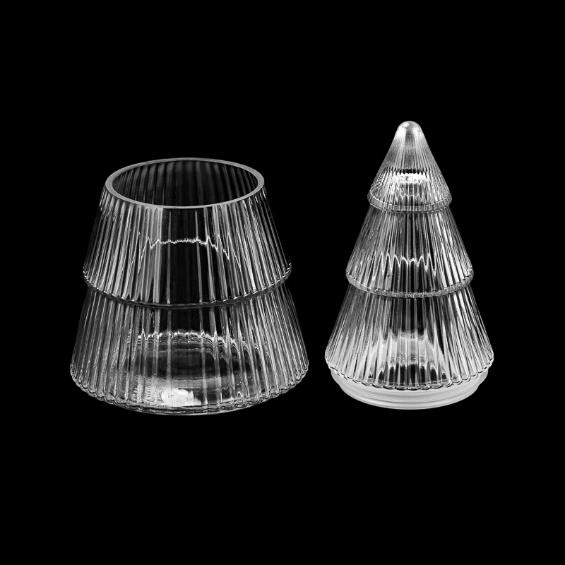 Christmas tree shaped glass jars with glass lid for candle filling