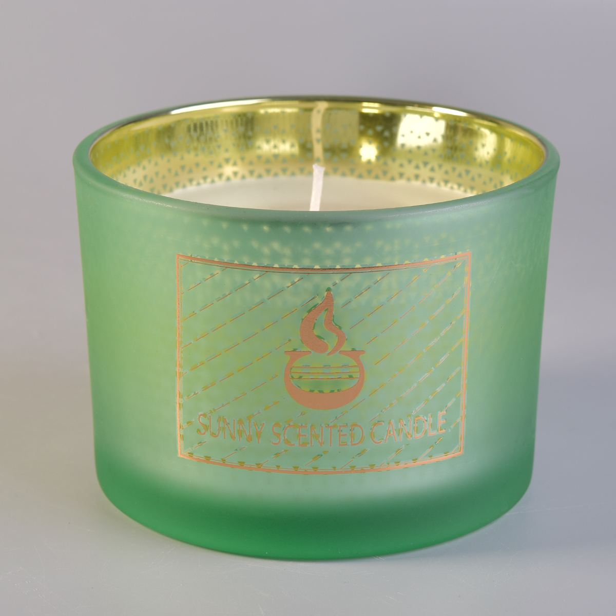 green frosted glass candle holder, decorative glass candle vessel