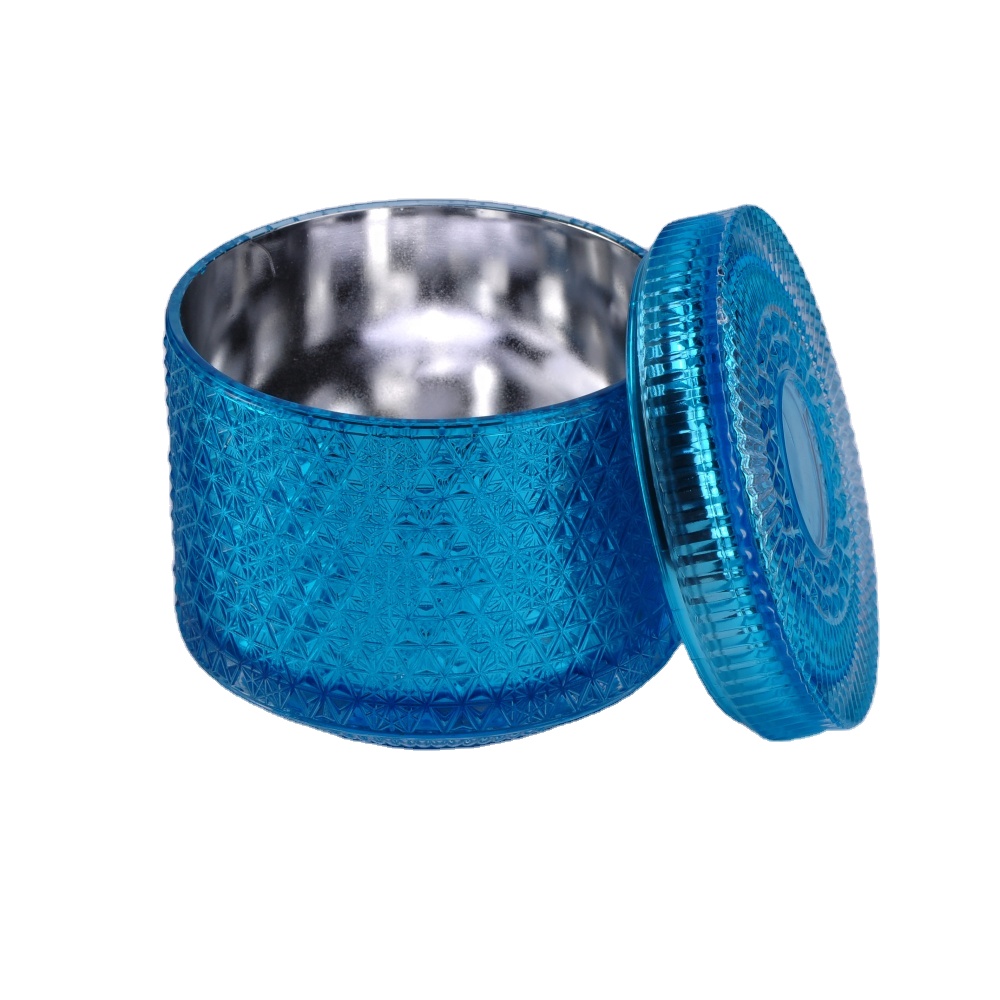 Wedding table crystal luxury blue spray glass jar candle with lid